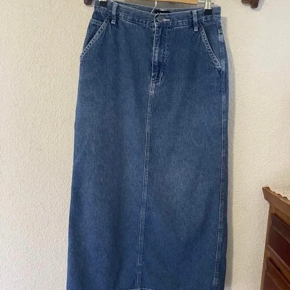 NY Jeans Blue Denim Skirt Maxi‎ skirt With Slit Western Boho Country Street - Picture 6 of 6